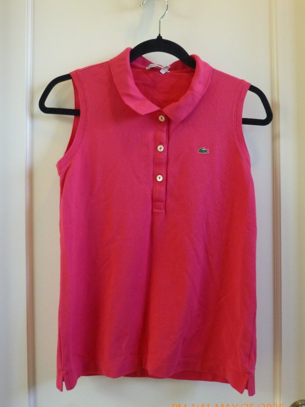 Lacoste Bright Pink Sleeveless Women's Collared Cotton Polo Shirt Size 40 (US M)